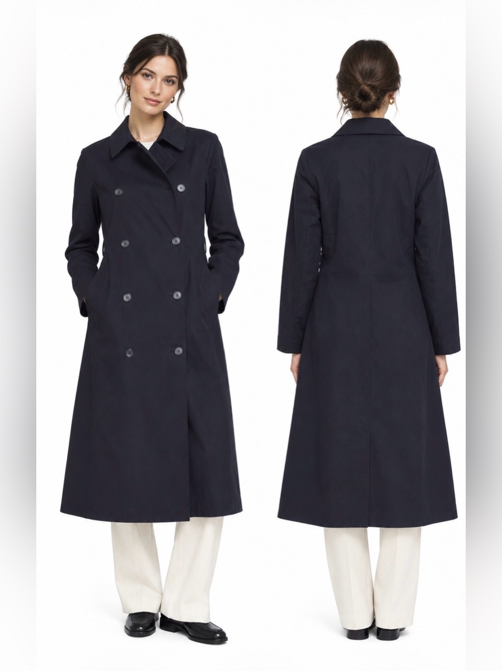 Max Mara Double-Breasted Capsule Minimalist BlackTrench Coat-missing belt 12